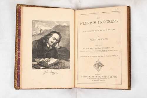 A leather bound edition of The Pilgrim's Progress by John Bunyan, with notes by Rev. Robert Maguire M.A.