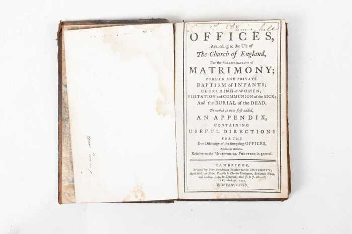 Antique panelled calfbound 'The Offices, According to The Church of England, For the Solemnization of Matrimony', 1791