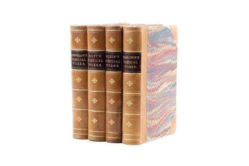 Four antique leatherbound Chandos Classics Poetic Works, c. 1869-1870.