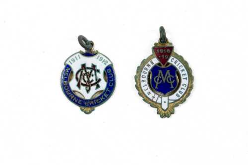 Two vintage 1911-12 and 1918-1919 Melbourne Cricket Club membership badges
