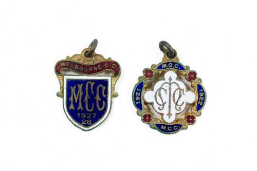 Two vintage 1921-22 and 1927-28 Melbourne Cricket Club membership badges