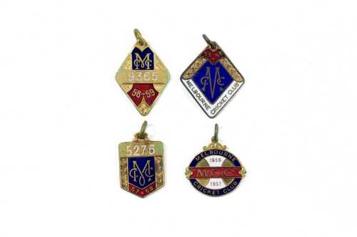 Four vintage Melbourne Cricket Club membership badges