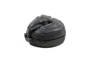 Japanese figural bronze trinket box with high-relief elephant's head