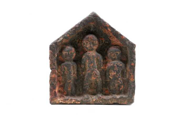 Bengali carved basalt votive plaque with figural group