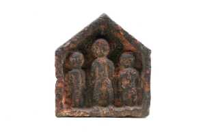 Bengali carved basalt votive plaque with figural group