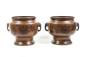 Pair of Japanese patinated brass jardinieres