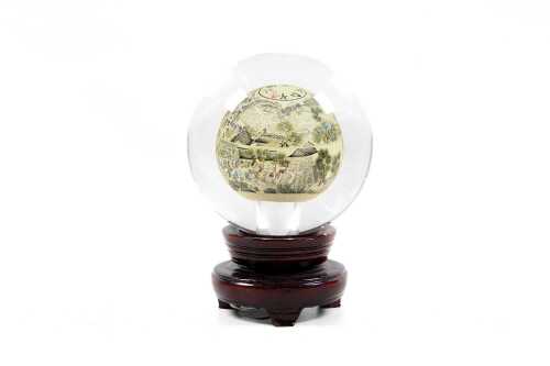 Chinese reverse-painted globe on revolving stand