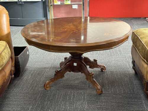 French ornate round timber coffee table