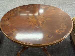 French ornate round timber coffee table - 2