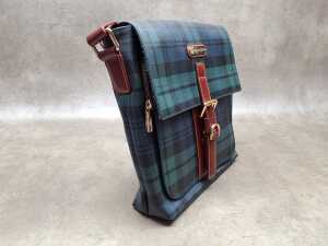 Designer-style messenger bag, tartan plaid pattern and gold-tone hardware. - 2