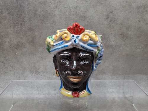 Retro Ripullo Caltagirone terra cotta Moor's Head vase