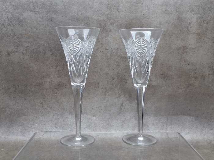 Pair of Waterford Millennium Happiness crystal champagne flutes