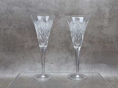 Pair of Waterford Millennium Happiness crystal champagne flutes