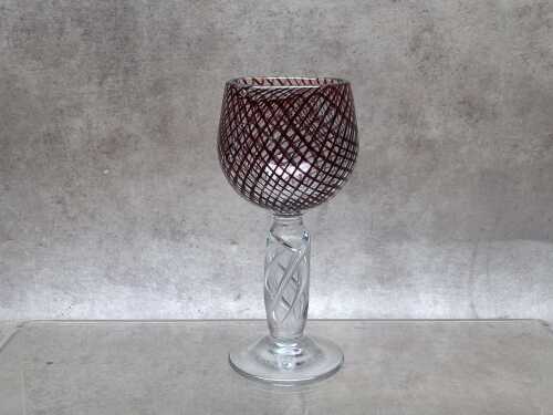Bohemian-style ruby red wine goblet with air twist stem.