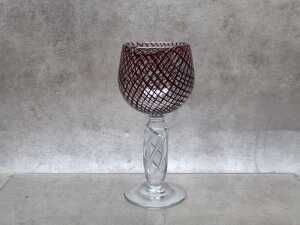 Bohemian-style ruby red wine goblet with air twist stem.