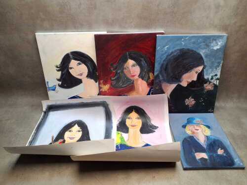 Assorted female portrait painting by Tasmanian artist Karen Armstrong,