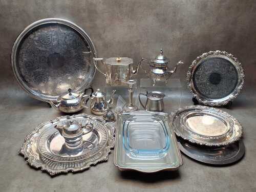 Silver plate, metalware and Pyrex glass items