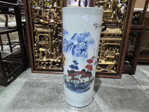 Chinese ceramic umbrella stand with traditional mountain landscape decoration - 2
