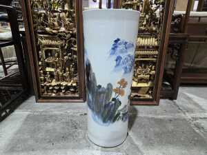 Chinese ceramic umbrella stand with traditional mountain landscape decoration - 3