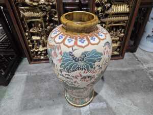 Oriental ceramic floor vase with incised and glazed floral decoration - 3
