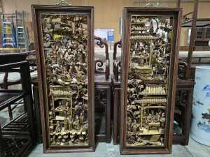 Pair of carved giltwood panels