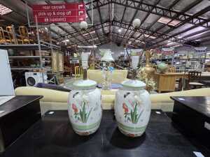 Pair of floral and butterfly table lamp bases