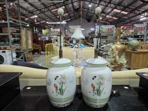 Pair of floral and butterfly table lamp bases - 2
