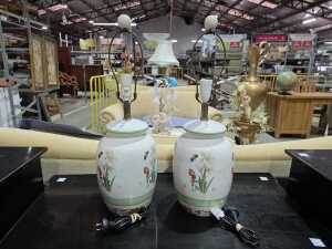 Pair of floral and butterfly table lamp bases - 3