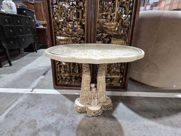 Ornate Chinese resin table with village scenes