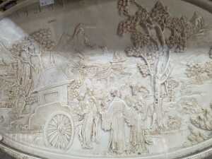 Ornate Chinese resin table with village scenes - 4