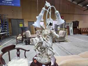 The Milano Collection figural woman on a horse lamp with tulip shades - 2