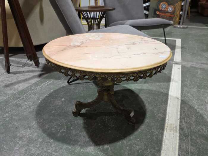 Onyx and brass round coffee table