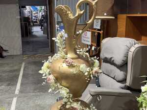 Gold tone urn on pedestal - 2