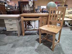 Modern timber study desk and matching chair - 6