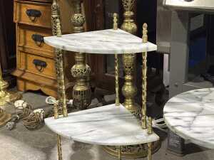 Three small brass pedestal tables - 2