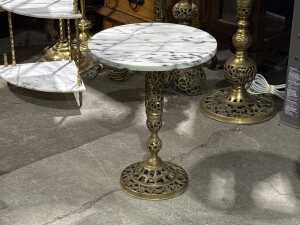Three small brass pedestal tables - 4