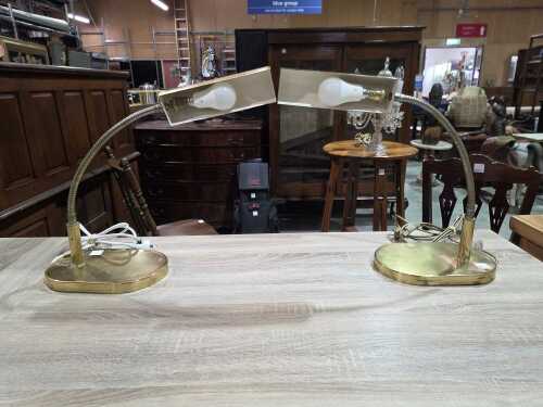 Pair of vintage brass desk lamps with adjustable gooseneck stems