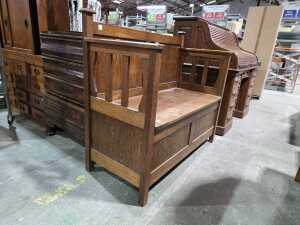 Antique arts and crafts oak monks seat - 2