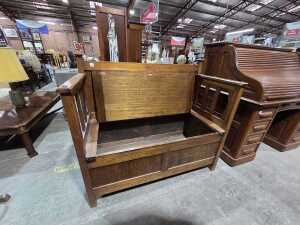 Antique arts and crafts oak monks seat - 3
