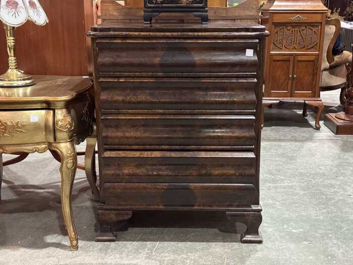 Antique flame mahogany chest of drawers