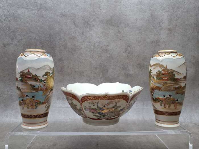 Three Japanese Satsuma ceramic pieces