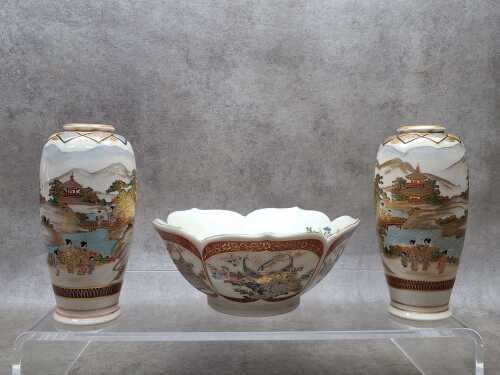 Three Japanese Satsuma ceramic pieces