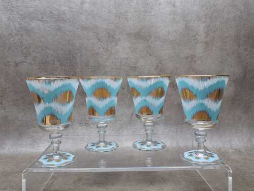 Four Les Ottomans Ikat stemmed wine glasses