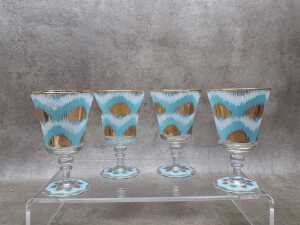 Four Les Ottomans Ikat stemmed wine glasses
