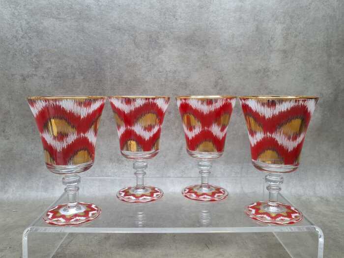 Four Les Ottomans Ikat stemmed wine glasses