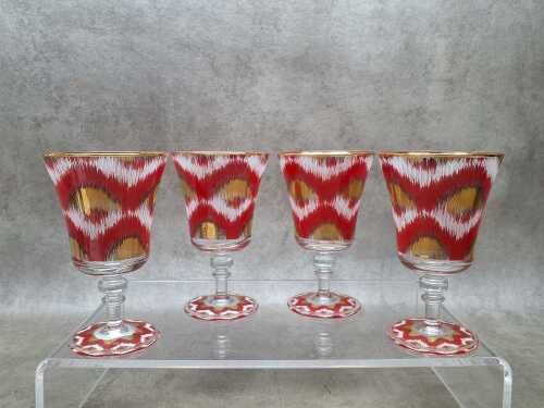 Four Les Ottomans Ikat stemmed wine glasses