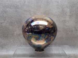 Andrew Gibson gilded iridescent blue Australian pottery vase