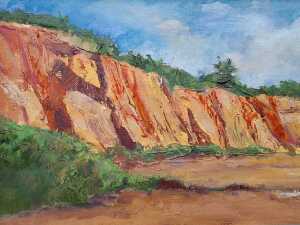 Roz McQuillan, Red Bluff Cliffs. Oil painting on board - 2