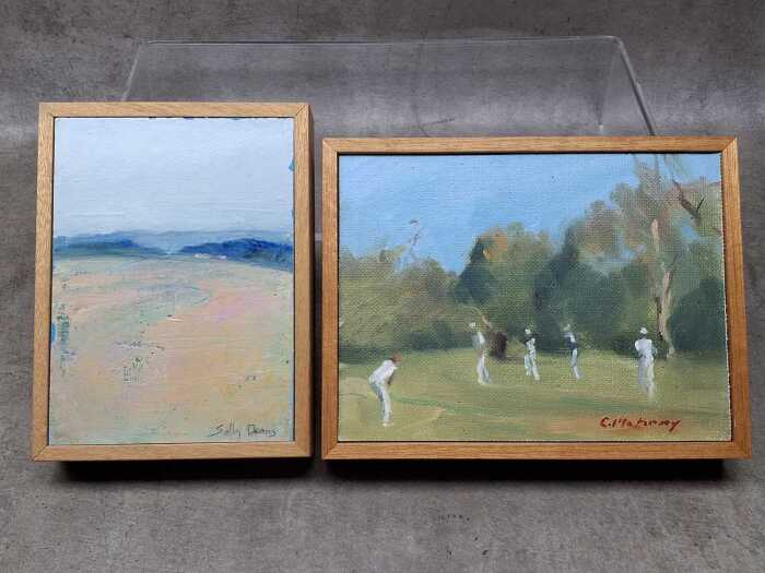 Two framed miniature oil paintings on board