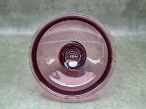 Art glass plum centrepiece bowl with blue and orange swirls - 4